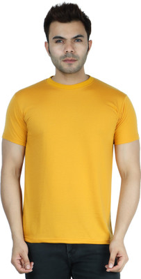 INDIZO Solid Men Round Neck Yellow T-Shirt