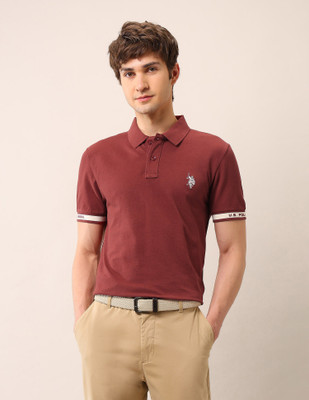 U.S. Polo Assn. Denim Co. Printed Men Polo Neck Red T-Shirt