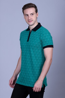 Pyro Spirit Printed Men Polo Neck Green T-Shirt