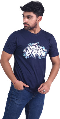 Moovio Printed, Typography Men Round Neck Dark Blue T-Shirt