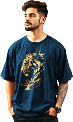 AUSK Printed Men Round Neck Dark Blue T-Shirt