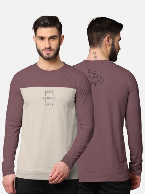 Bullmer Colorblock Men Round Neck Brown T-Shirt