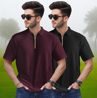 Emporium Self Design Men Polo Neck Multicolor T-Shirt