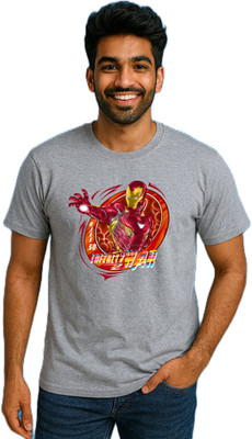 purycot Printed Men Round Neck Grey T-Shirt