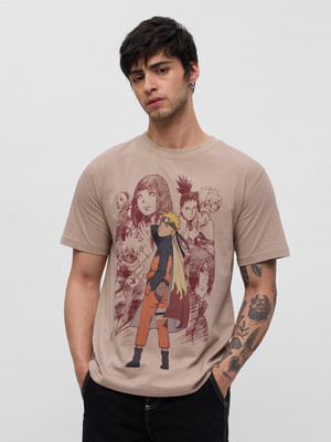 The Souled Store Cartoon Men Round Neck Beige T-Shirt