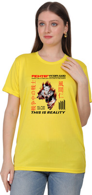 Ganpati Enterprise Graphic Print Women Round Neck Yellow T-Shirt
