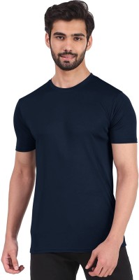 PL Private Label Solid Men Round Neck Navy Blue T-Shirt