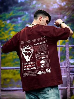 RK CLOTHING Typography, Printed Men Round Neck Maroon T-Shirt