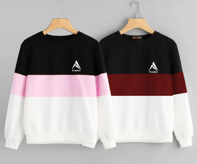 Kroptee Colorblock Women Round Neck Pink, Maroon T-Shirt