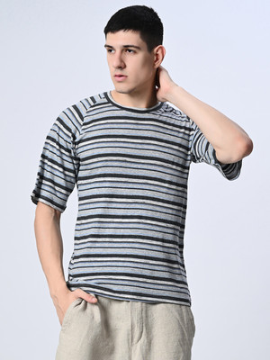 LOOC Striped Men Round Neck Multicolor T-Shirt