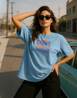 STYLENSE Printed Women Round Neck Light Blue T-Shirt