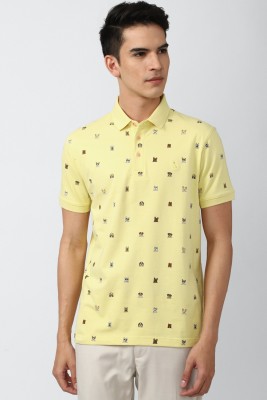 Simon Carter London Printed Men Polo Neck Yellow T-Shirt