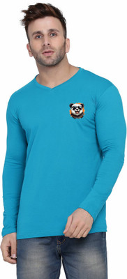 Lawful Casual Graphic Print Men V Neck Blue T-Shirt