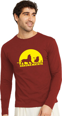 OrrganicChics Printed Men Round Neck Maroon T-Shirt