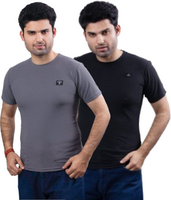 swastika vastram Solid Men Round Neck Green, Grey T-Shirt