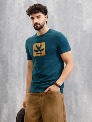 WROGN Printed Men Round Neck Blue T-Shirt