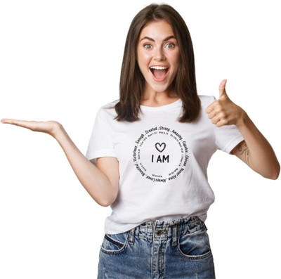 The Witty Curls Printed Women Round Neck White T-Shirt