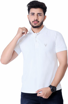 KASHIRA Solid Men Polo Neck White T-Shirt