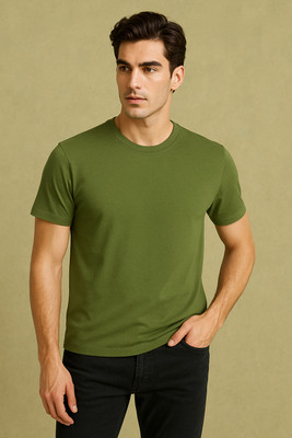 Fleximaa Solid Men Round Neck Dark Green T-Shirt