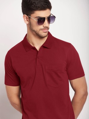 GARBLY Solid Men Polo Neck Red T-Shirt