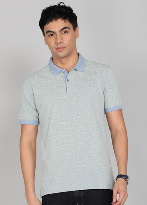 PARK AVENUE Printed Men Polo Neck Light Blue T-Shirt