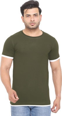 Magknit Solid Men Round Neck Dark Green T-Shirt