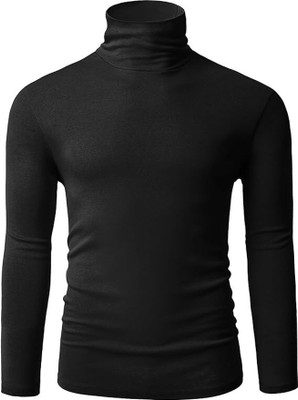 Xiaoqi Solid Men High Neck Black T-Shirt