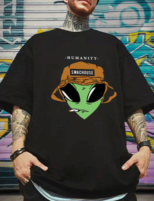 Manlino Printed Men Round Neck Black T-Shirt