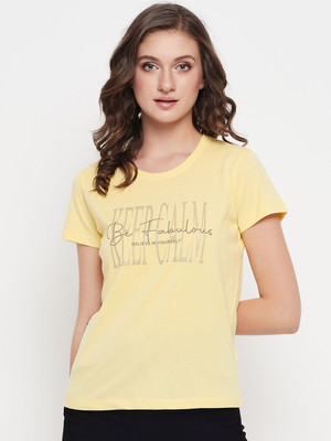 CANTABIL Typography Women Round Neck Yellow T-Shirt