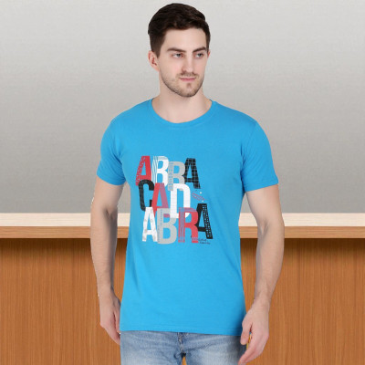 FARICON Printed Men Round Neck Light Blue T-Shirt