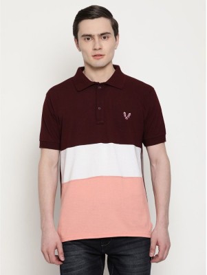 UZARUS Colorblock Men Polo Neck White, Maroon, Pink T-Shirt