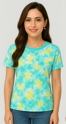 RV Collection Printed Women Round Neck Green T-Shirt