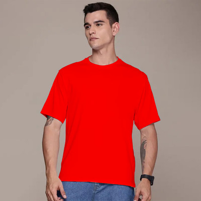 Wanglet Solid Men Round Neck Red T-Shirt
