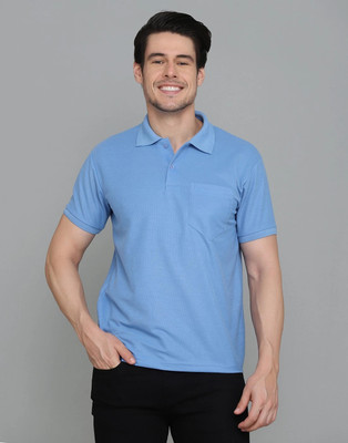 INKKR Solid Men Polo Neck Blue T-Shirt