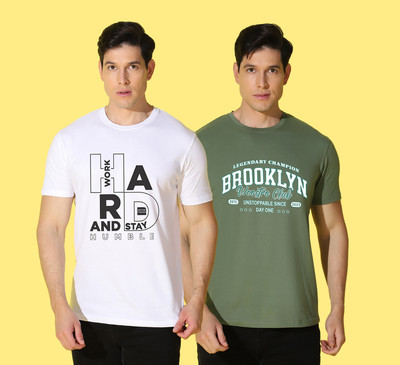 WOOSTRO Typography Men Round Neck White, Green T-Shirt
