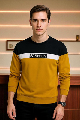 Autna Colorblock Men Round Neck Yellow, Black T-Shirt