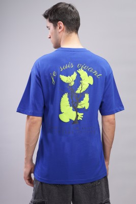 ADRO Printed, Typography Men Round Neck Blue T-Shirt