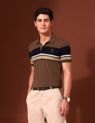 U.S. POLO ASSN. Colorblock Men Polo Neck Brown T-Shirt