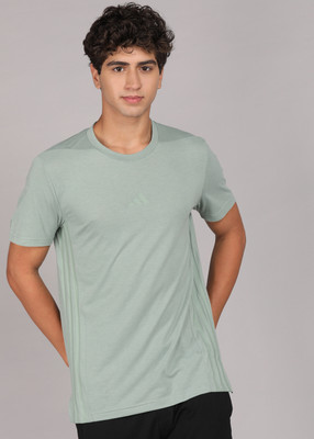ADIDAS Striped Men Crew Neck Green T-Shirt
