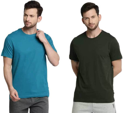 VAN HEUSEN Solid Men Round Neck Blue, Dark Green T-Shirt