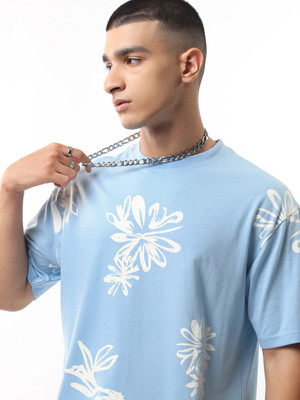 HIGHLANDER Printed Men Round Neck Blue T-Shirt