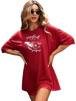 HouseOfCommon Printed Women Round Neck Maroon T-Shirt