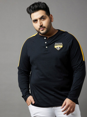 bigbanana Striped Men Henley Neck Black T-Shirt