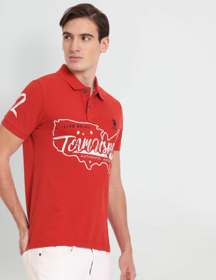 U.S. Polo Assn. Denim Co. Printed Men Polo Neck Red T-Shirt