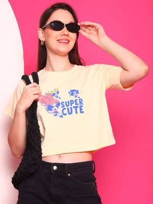 DreamBe Printed Women Round Neck Yellow T-Shirt