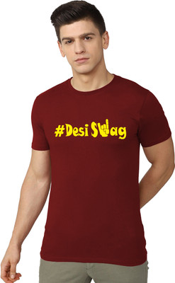 RULEDBYSUN Typography Men Round Neck Maroon T-Shirt