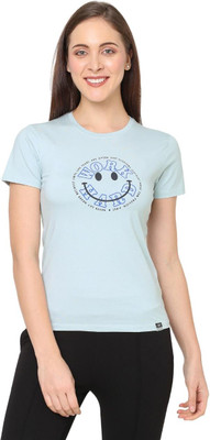 Laasa Sports Printed Women Crew Neck Green T-Shirt
