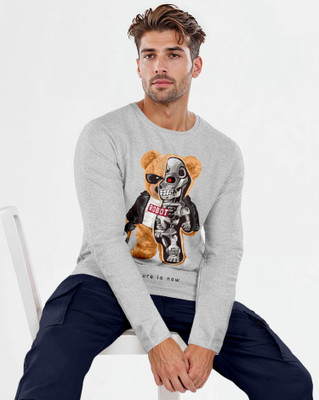 Triptee Animal Print Men Round Neck Grey T-Shirt