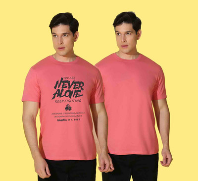 WOOSTRO Typography, Solid Men Round Neck Pink T-Shirt