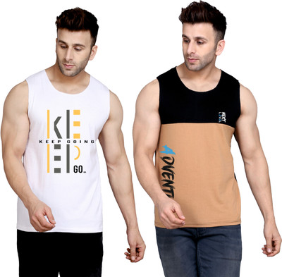SLOWLORIS Printed Men Round Neck White, Black, Beige T-Shirt